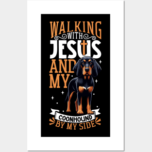 Jesus and dog - Black and Tan Coonhound Posters and Art
